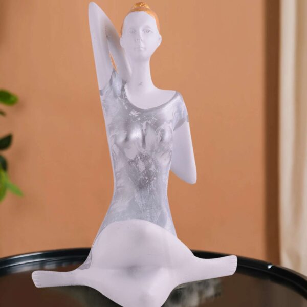 Suitable for home decor Yoga Posture Lady Statue Idol for Home Yoga Statue admirable piece of gift (silver)