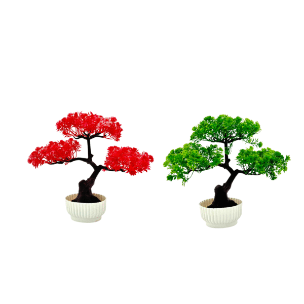 Artificial Red and Green for Home Decorarion Tree with Pot for Home Center Livingroom Table Shelf Entrance Office (Pack Of 2) (RV-AP13)